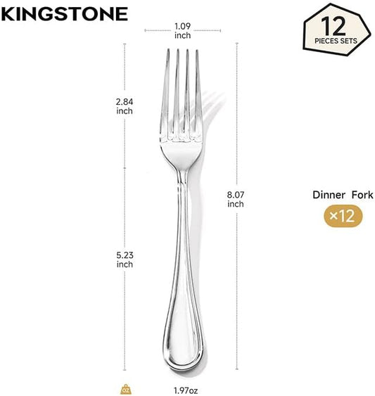 12-Piece 8-Inch Teardrop Dinner Forks Set, 18/10 Stainless Steel Table Fork | Forks Silverware Set, Dishwasher Safe, Ideal for Family Meals, Home Kitchen, Restaurant & Daily Dining