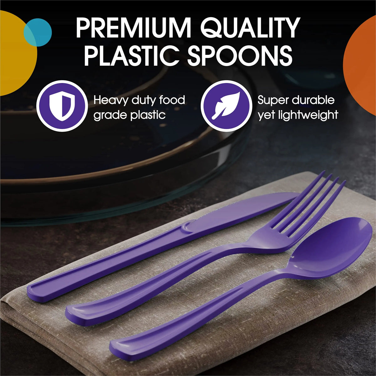 Heavy Duty Purple Plastic Spoons | 7 in. | 50 Count
