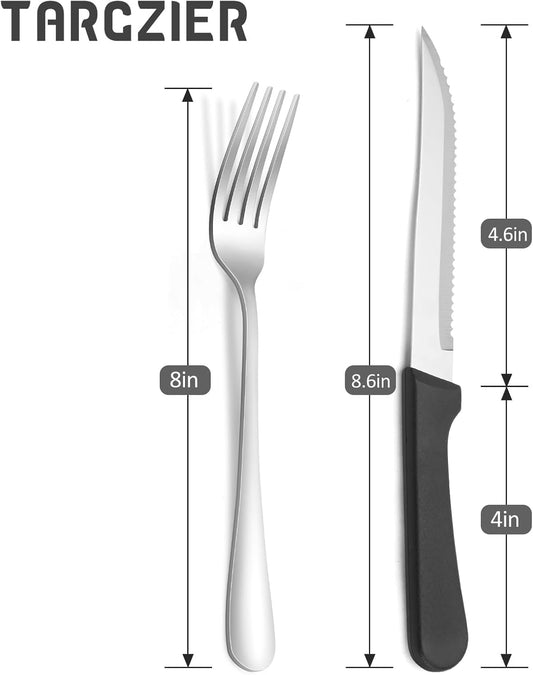 24-Piece Steak Knife and Dinner Forks Set, Stainless Steel Flatware Set, Sharp Steak Knife Set, Rust Resistant & Easy to Maintain, Mirror Finish, Dishwasher Safe
