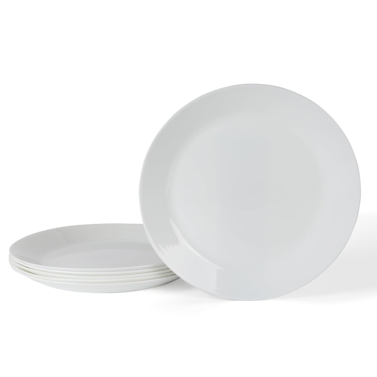 Martha Stewart Opalton Dinner Plates 6-Piece 10-Inch Plate Set – Chip and Break Resistant Opal Glass Plates - White