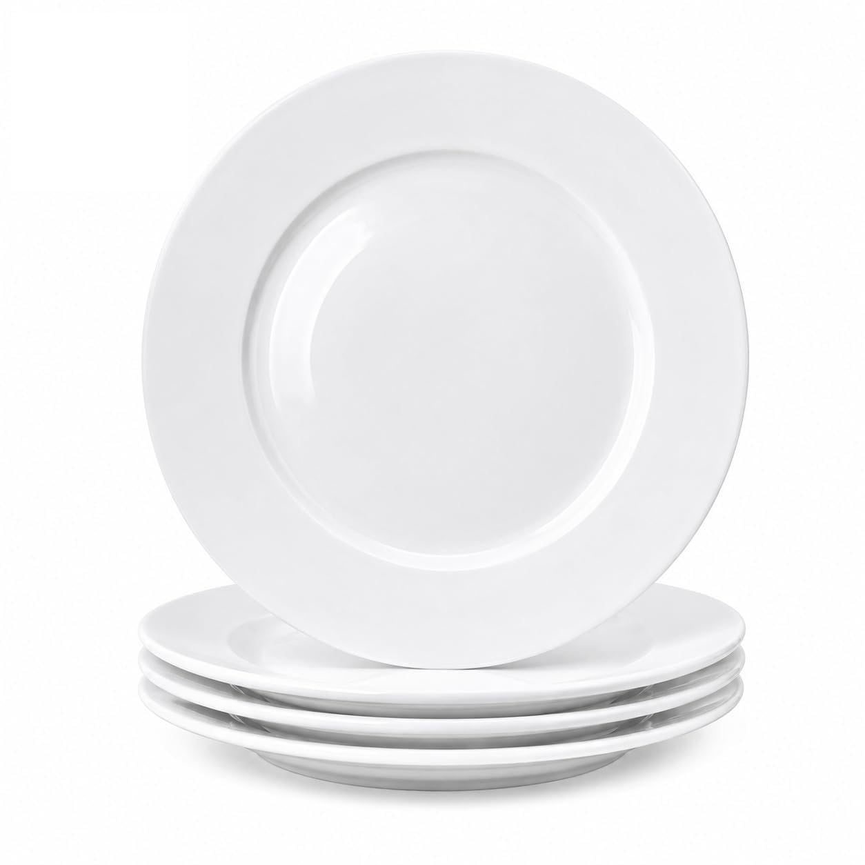 White Ceramic Dinner Plates Set of 4, 10 Inch Porcelain Dinner Plates for Salad, Pasta, and Steak – Microwave and Dishwasher Safe Dinnerware