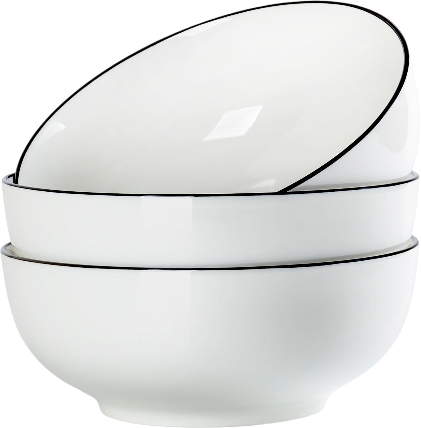 60 oz Large Soup, Ramen, Pho, Noodle, and Salad Bowl Set of 3, 8 in White Ceramic Bowls, Versatile & Microwave Safe