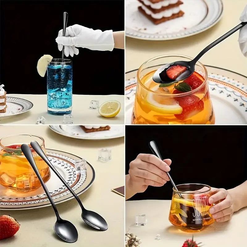 Stainless Steel Long Handle Spoon (6 Counts), Mirror Polished Coffee Stirring Spoon, Tea Spoon, Kitchen Cutlery, Dishwasher Safe, Spoons Set, Kitchenware