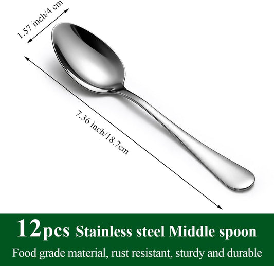 Dinner Spoons Set 12pcs, 7.36" Soup Spoon Berglander Food Grade Stainless Steel Silverware Spoons, Metal Tablespoon for Home, Kitchen or Restaurant Mirror Polished, Dishwasher Safe