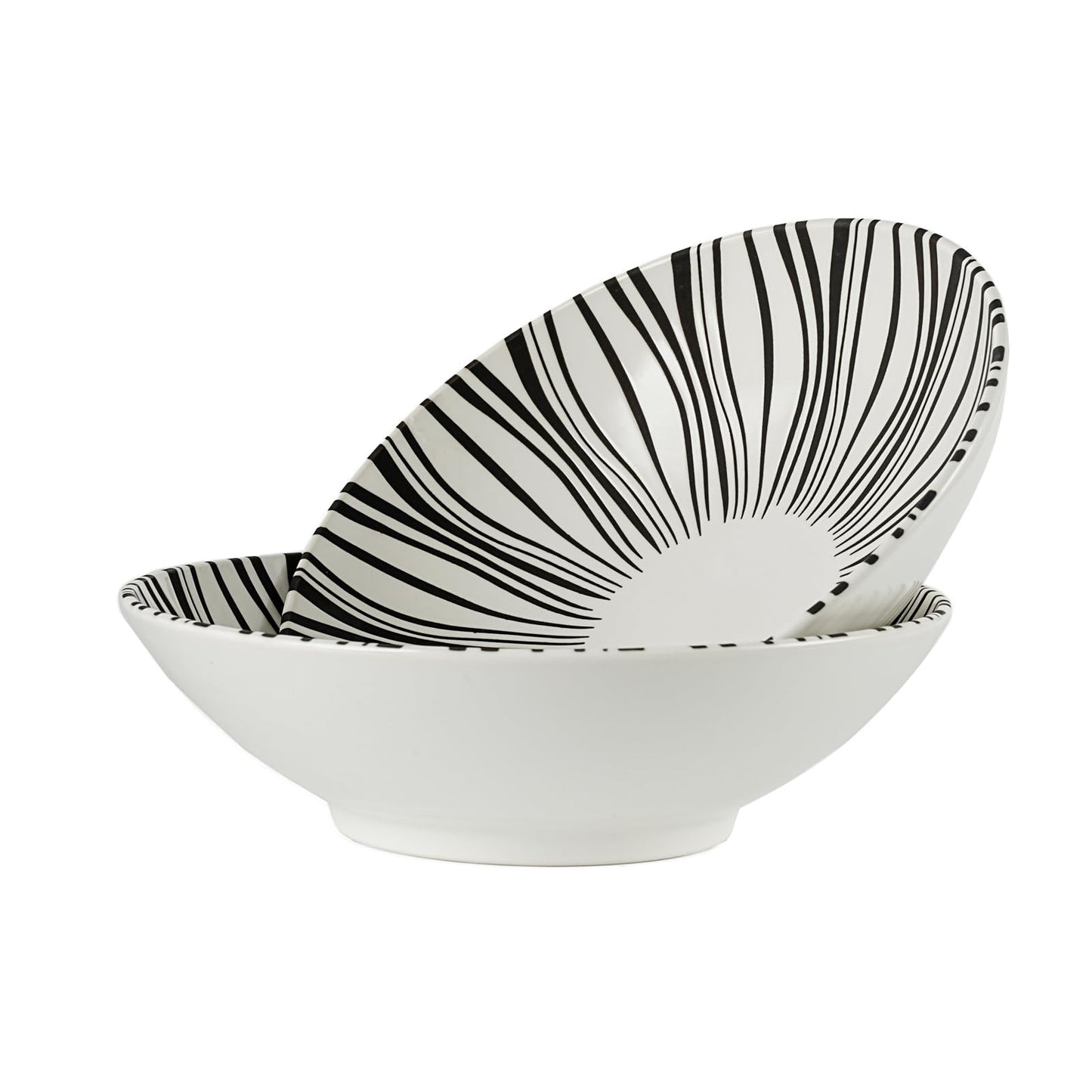 8 Inch Ceramic Bowl Set of 2, Classic Black and White Pasta Bowl,Salad Bowls,Fruit bowl with Embossed Textured Interior, Microwave & Dishwasher Safe, for Ramen, Udon, Pho, Cereal, Serving(Black-Dots)