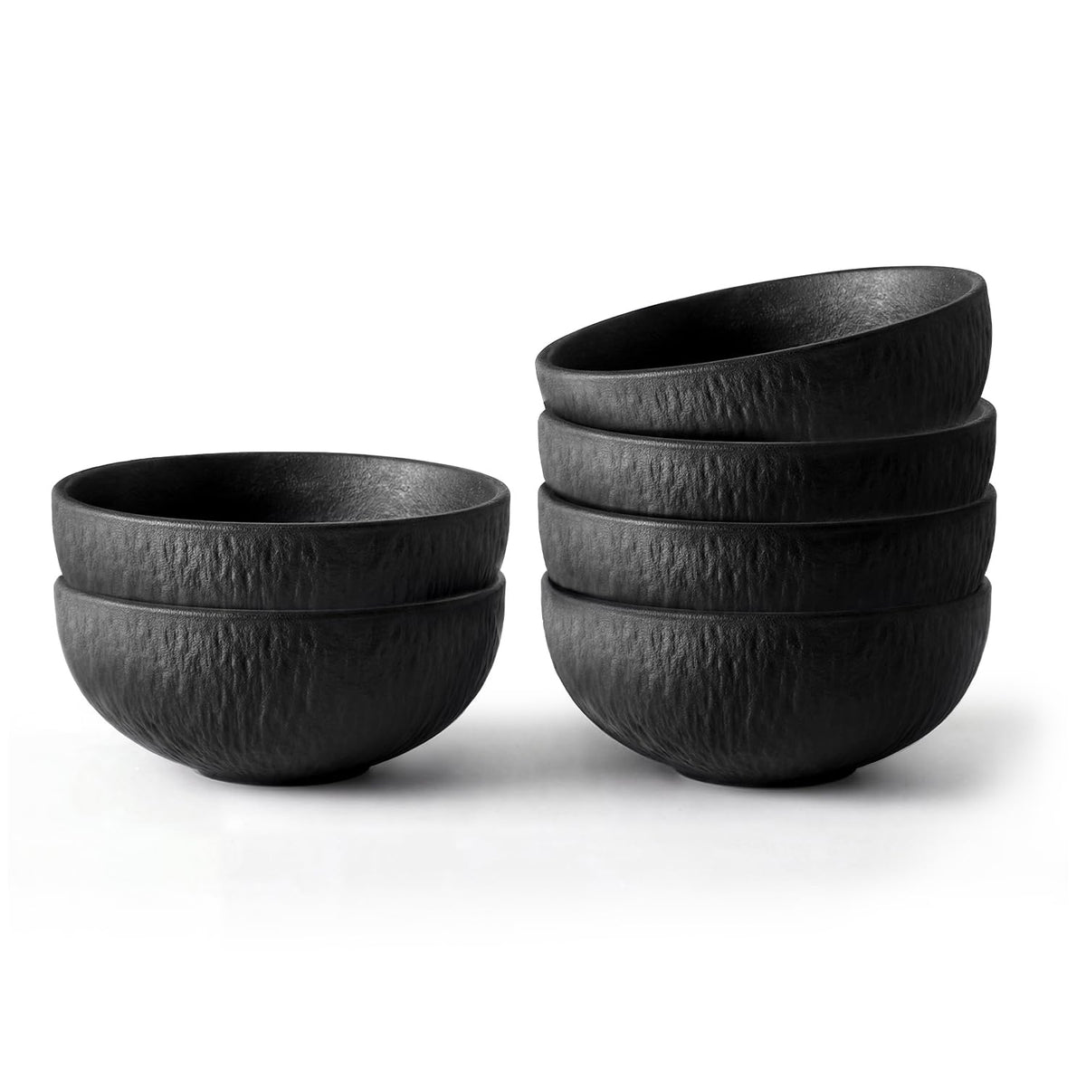 Bowl Set of 6, 20.4 oz Matte Marble Pattern Stoneware Soup Bowls | Black Premium Porcelain Cereal Bowls, Ceramic Dinner Bowls for Salad, Dessert, Pasta, Microwave and Dishwasher Safe