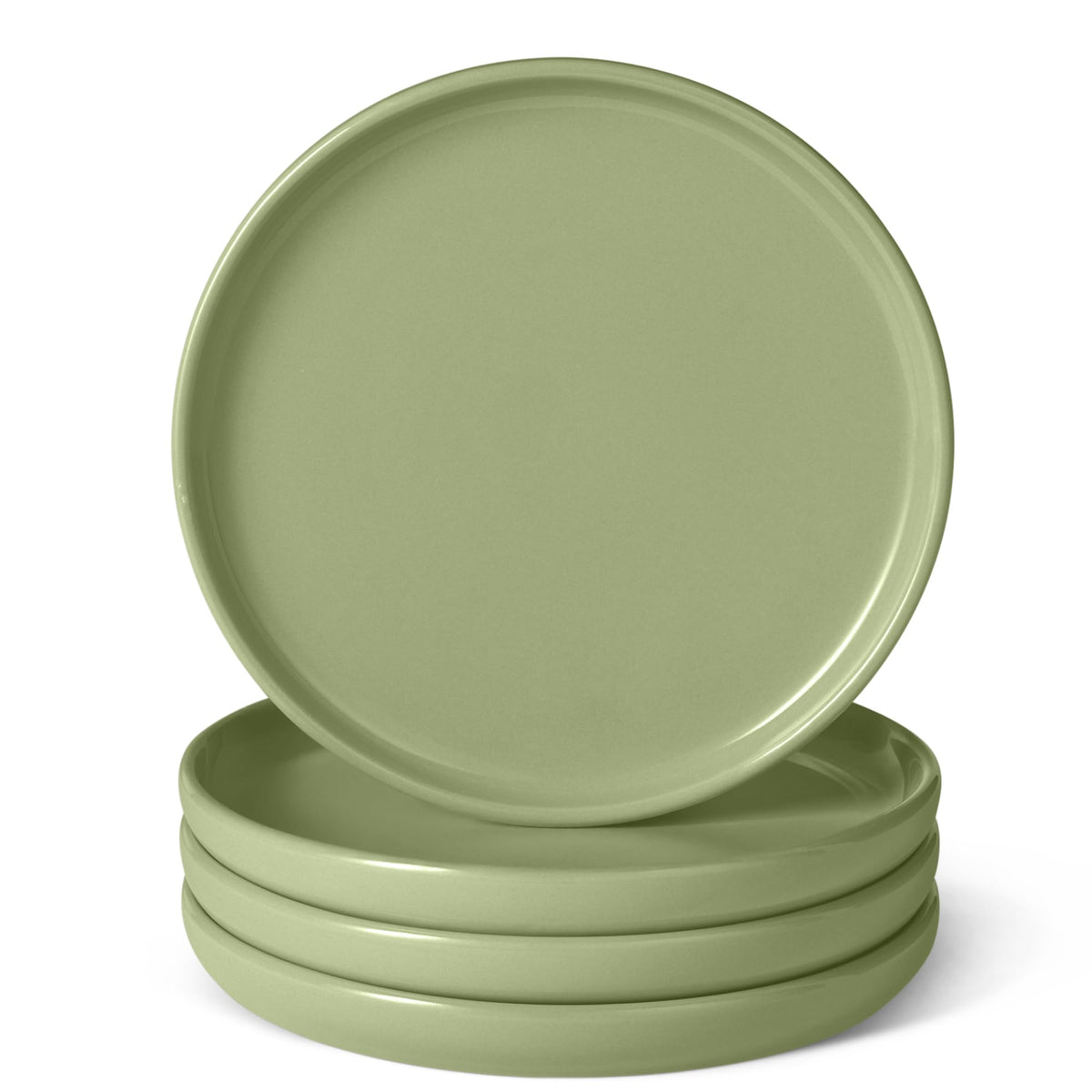 Amazon Basics Glazed Stoneware Salad Plates, Ceramic 4-Piece Set, Microwave and Dishwasher-Safe, 8.3 in., Olive