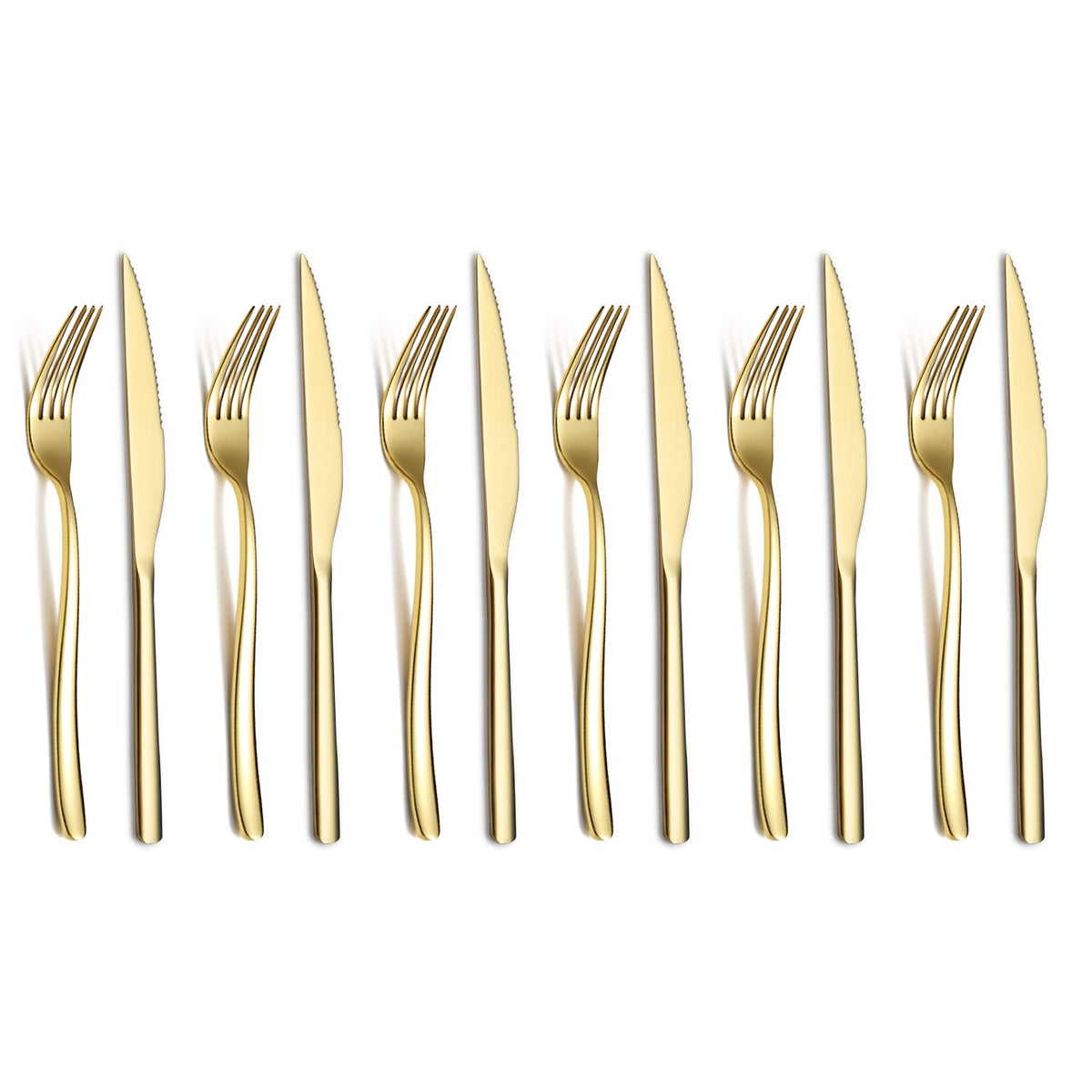 Steak Knives Set 12 Piece, Premium Stainless Steel 6 Dinner Forks and 6 Dinner Knives Set, Steak Knives Steak Forks for 6 Person, Mirror Polish, Dishwasher Safe (Shiny Silver)
