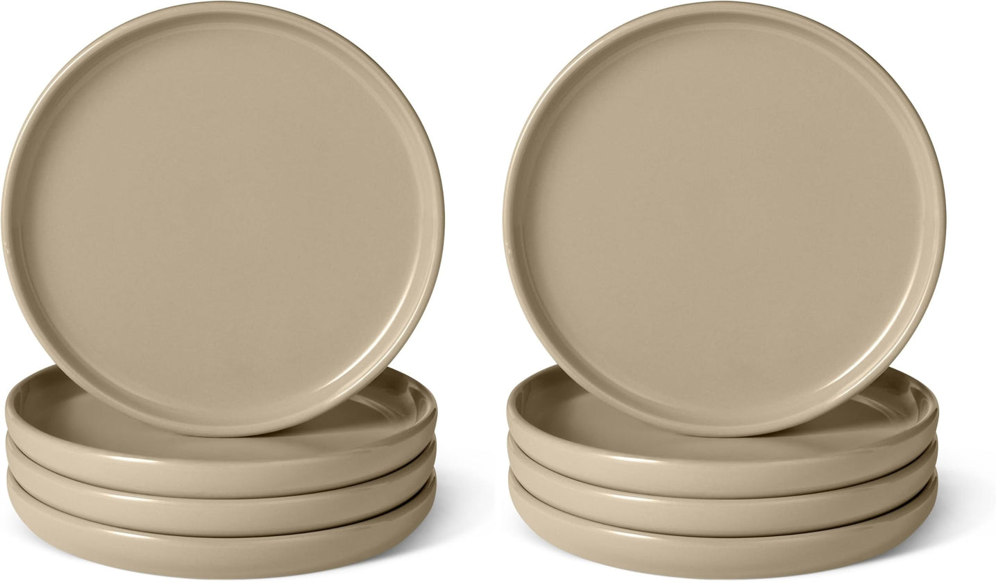 Amazon Basics Glazed Stoneware Salad Plates, Ceramic 4-Piece Set, Microwave, Freezer and Dishwasher-Safe, Stain-Resistant, 8.3 in., Linen Gray