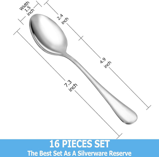 Dinner Spoon Set,16 Pcs 7.3" Tablespoons,Premium Food Grade Stainless Steel Spoons,Durable Metal Spoon,Tablespoon,Silverware Spoons Only,Mirror Finish & Dishwasher Safe,Use for Home,Restaurant