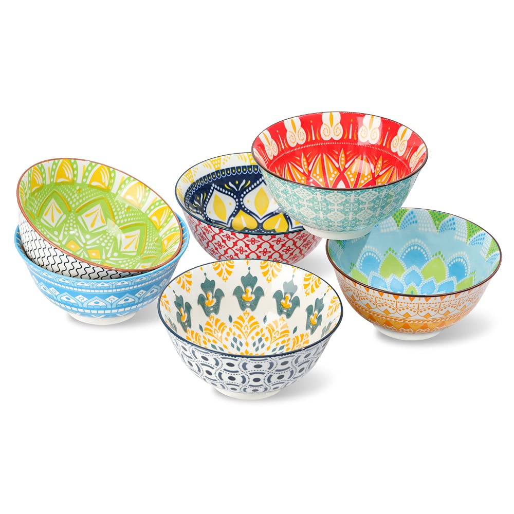 AHX Porcelain Dessert Bowls Cereal bowl - Ceramic Bowl Set of 6 - Colorful Small Bowls for Ice Cream | Soup | Cereal | Rice | Snack | Side Dish | Condiment Microwave and Dishwasher Safe