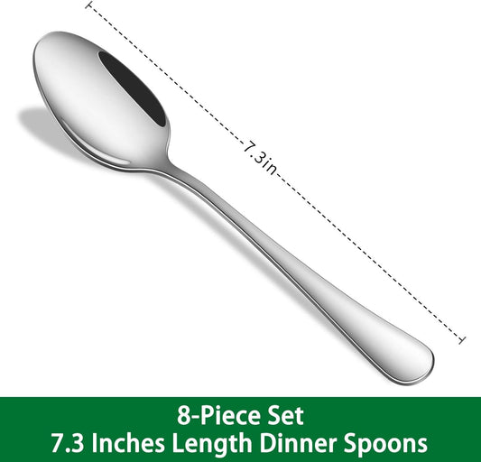 Dinner Spoon Set,8-Piece 7.3 Inch Soup Spoons,Premium Food Grade Stainless Steel Table Spoon,Durable Metal Tablespoon,Dishwasher Safe Silverware Spoons