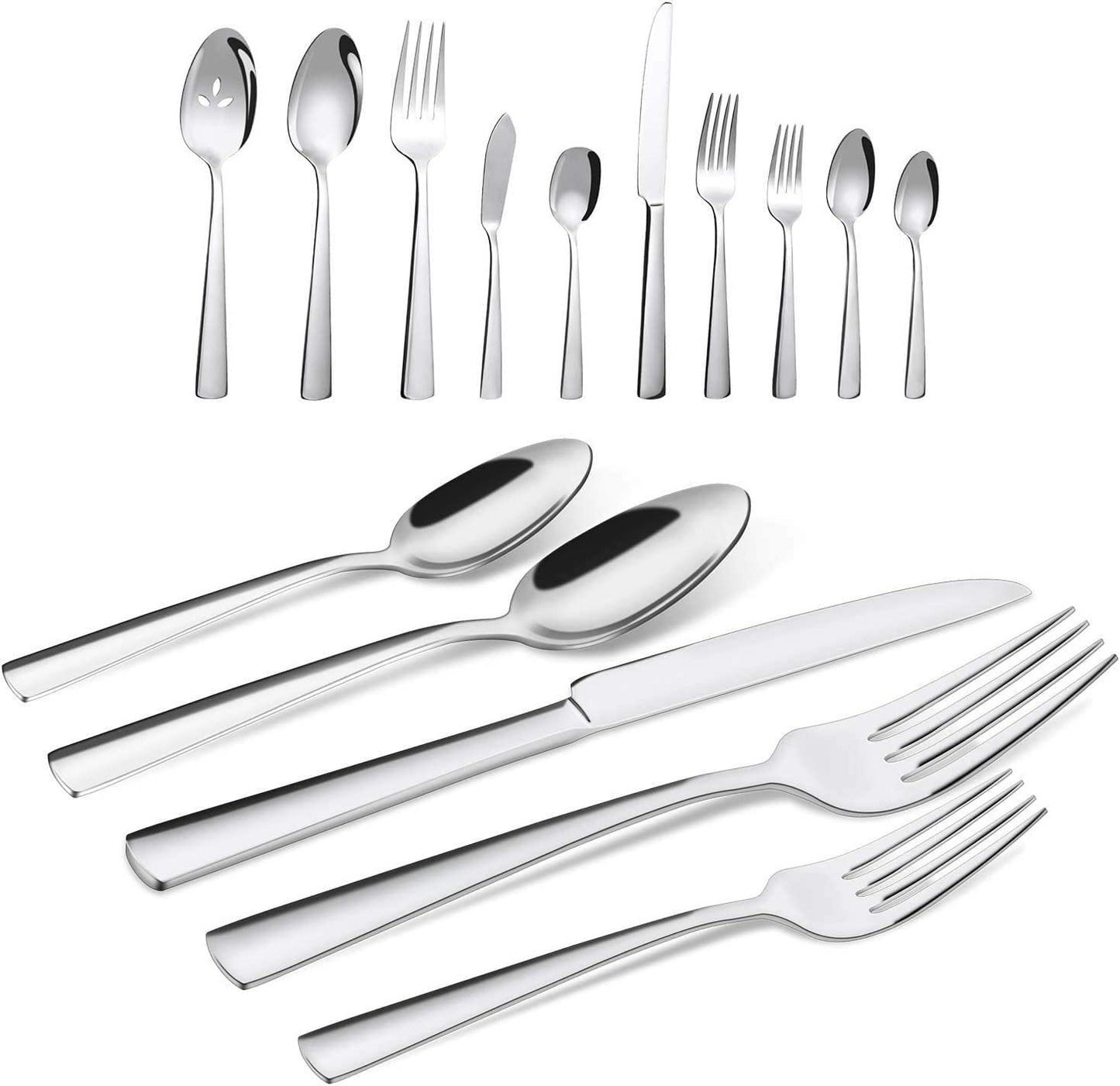 Silverware Set for 8, 45 Piece Stainless Steel Kitchen Utensils Cutlery Set | Gift Package for Wedding Housewarming, Heavy-Duty Steak Knife Fork and Spoon, Dishwasher Safe, Ergonomic Design, Flatware Set