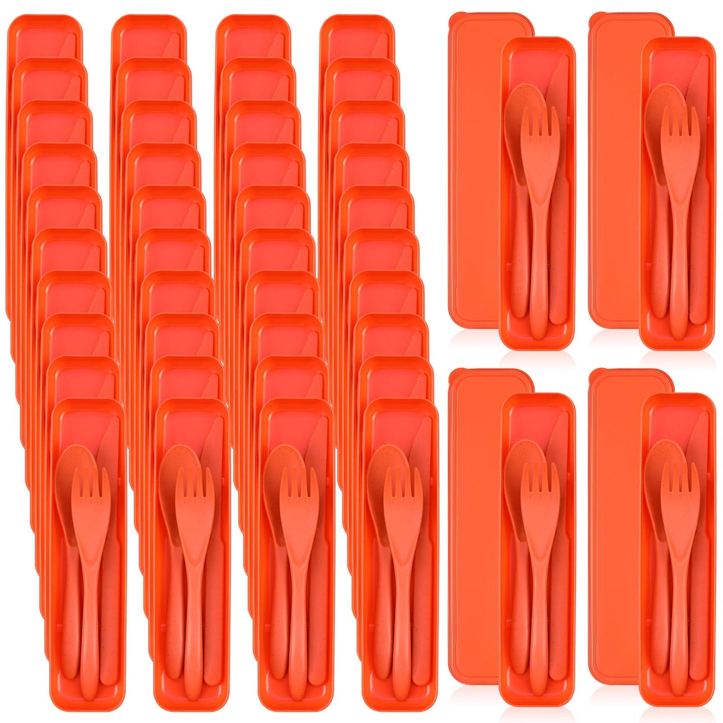 Jinei Reusable Travel Utensils Set Wheat Straw with Case,Bright | Portable Cutlery for Kids Adults, Eco-friendly Flatware for Camping Lunch School, 3-piece Spoon Fork Knife, Storage Case