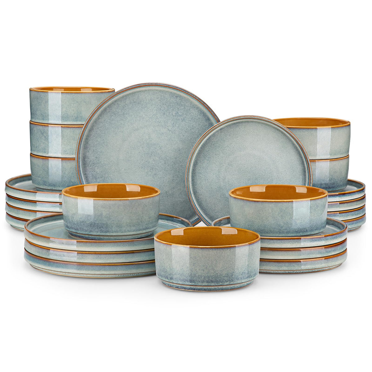 vancasso ONION Ceramic Dinnerware Sets, 12 Pieces Stoneware Plates and Bowls Sets for 4, Reactive Glaze Dishes Set for Kitchen, Dishwasher and Microwave Safe, Blue