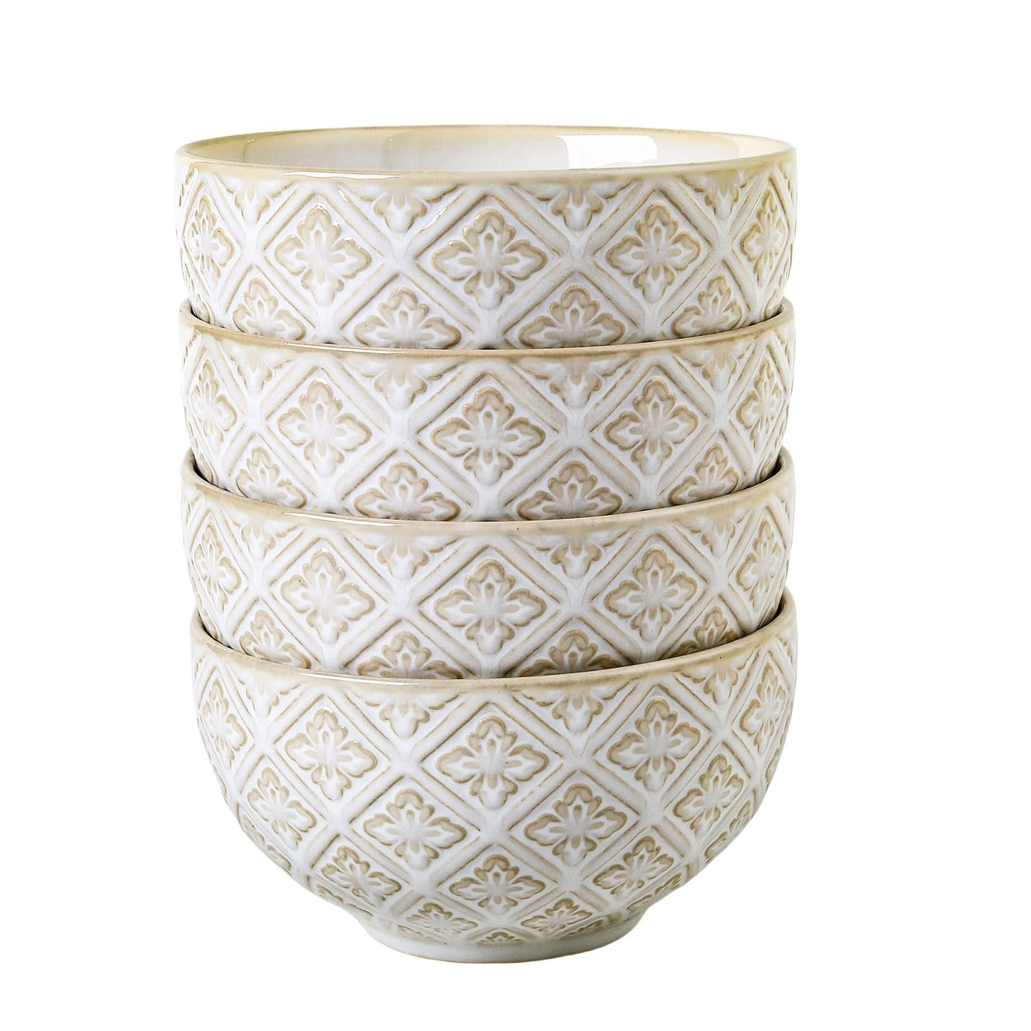 26 Oz Cereal Bowls Set of 4 - Ceramic Soup Bowl for Kitchen, Porcelain Embossed Serving Bowls for Salad, Pho, Breakfast, Ramen, Rice, 6 inch, Dishwasher Microwave Safe, Housewarming Decor