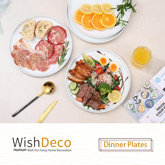 White Dinner Plates Set of 4, Ceramic Dining Plates 10.5 inch, Large Salad Plate, Porcelain Kitchen Plate for Pizza, Steak, Microwave and Dishwasher Safe | Large Salad Plate, Porcelain Kitchen Plate for Pizza, Steak, Microwave Safe