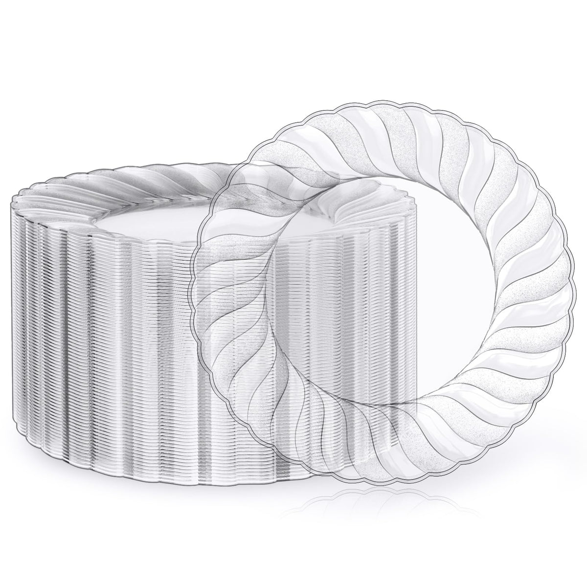 FOCUSLINE 100 Count 6 Inch Clear Plastic Plates, Disposable Heavy Duty Salad Dessert Plates- Premium Hard Plastic Plate Fancy Disposable Clear Plate for Weddings, Parties and Events