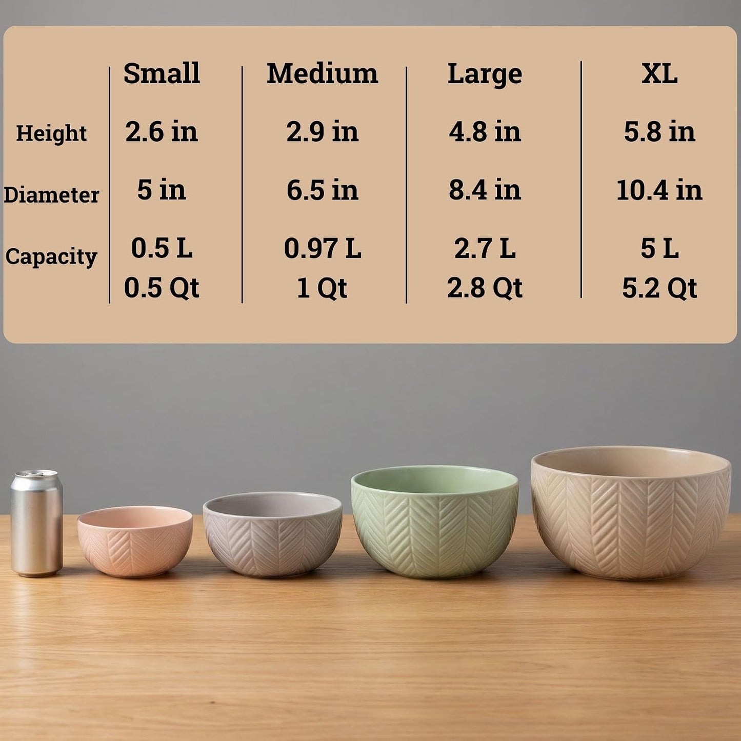 Ceramic Mixing Bowls Set of 4 pcs, Colorful Nesting Bowls 5, 3, 1, 0.5 Qt | Thick, Durable, Scratch Resistant Ceramic, Nesting Set of 4, Dishwasher, Freezer, Microwave, and Oven Safe, Wide Stable Base