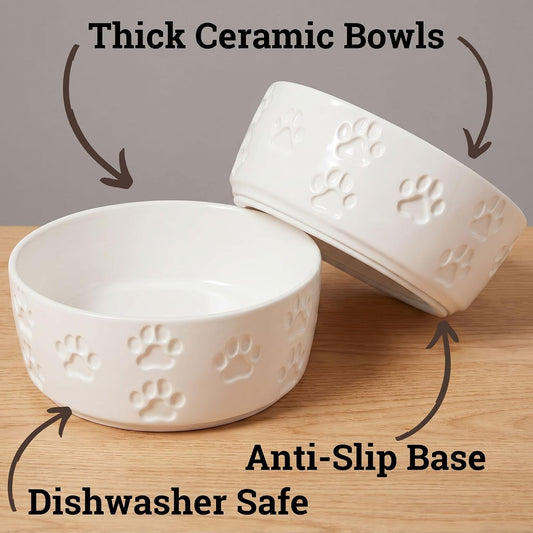 Ceramic Dog Bowl Set of 2 with Anti-Skid Base, 5.5"W x 2"H, 2 Cup Capacity | Thick Ceramic, Dishwasher Safe, Anti-Skid Rubber Base, 2 Cups per Bowl, Ceramic Food and Water Bowls Set of 2 for Small Dogs