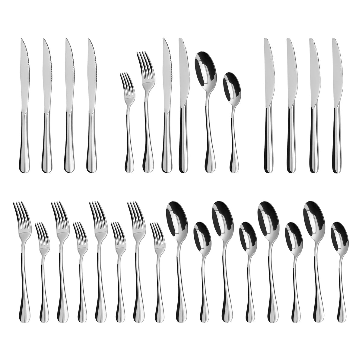 Silverware Set,SANTUO Stainless Steel Knives Spoon Forks Set for Home, Kitchen and Restaurant, Mirror Polished& Dishwasher Safe (18pcs Silverware set)