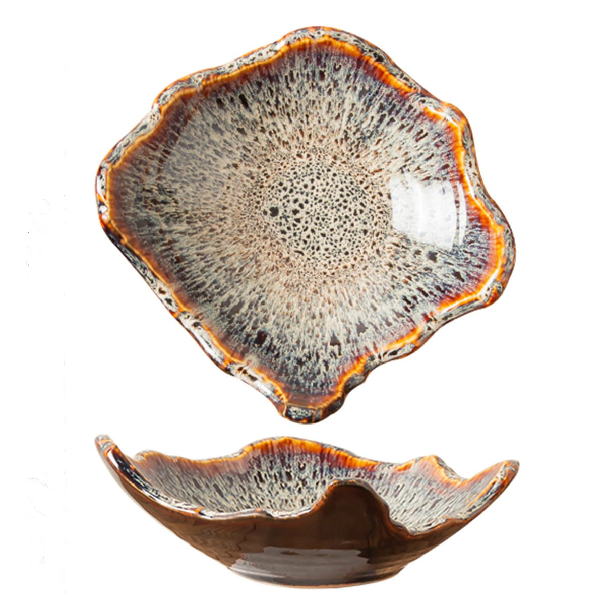 8" Small Ceramic Decorative Bowl 1 Pice – Irregular Rim Reactive Glaze Candy Bowl, Berry Bowl, Entryway Catchall, Japanese Style Fruit Dish for Tabletop or Home Decor (Green Reactive Glaze)
