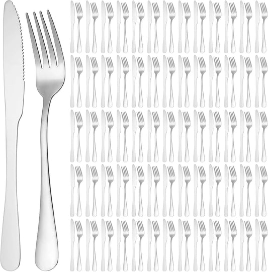 100 Pcs Silverware Set - Includes 50 Forks and 50 Knives - Stainless Steel Forks and Knives Flatware Tableware Cutlery Set for Wedding Dinner Party Restaurant Holiday Party
