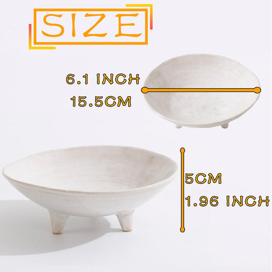 6" Small Decorative Bowl, Multi-Purpose Decorative Bowls for Keys, Candy and Home Decor, Ceramic Bowl (Retro White)