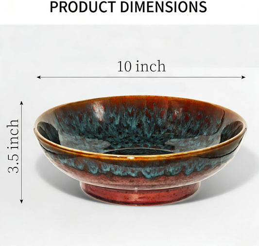 Ceramic Fruit Bowl,10.2" Decorative Bowl, Large Fruit Bowl for Kitchen Counter, Pedestal Bowl, Kitchen Counter Décor, Bread Candy Snacks Organizer(Magic Eye Blue)