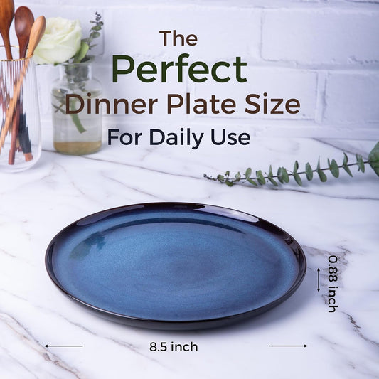 LERATIO Ceramic Plate Set of 6,8.5 Inch Reactive Glaze Salad Plates | Modern Shape Dinnerware Dishes Set for Kitchen,Microwave &Dishwasher&Oven Safe,Scratch Resistant-Indigo Blue