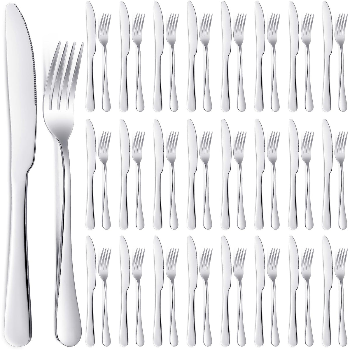 Nuenen 50 Pieces Stainless Steel Forks Silverware Set Dinner Forks and Knives Flatware Tableware Cutlery Set for Kitchen Restaurant(8.07 x 0.94 Inch, 9.06 x 0.79 Inch,Gold)