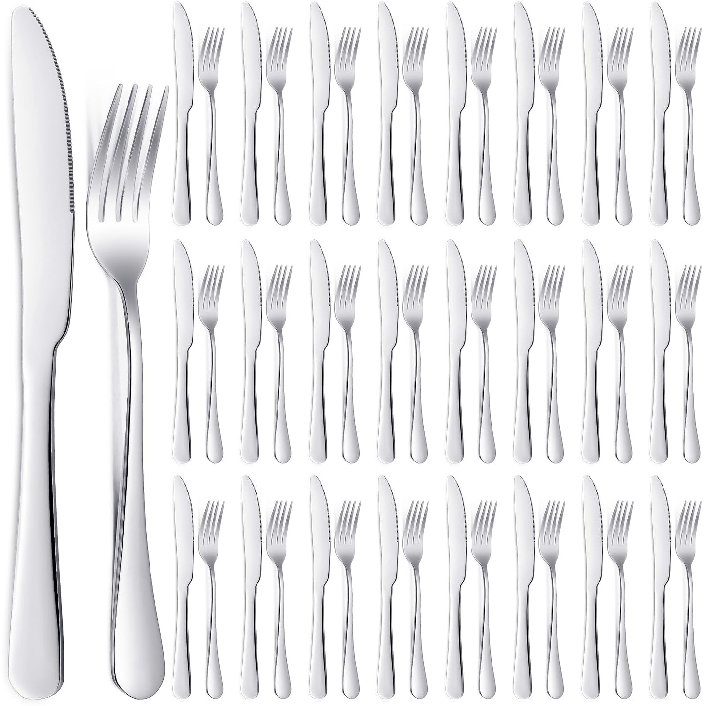 Nuenen 50 Pieces Stainless Steel Forks Silverware Set Dinner Forks and Knives Flatware Tableware Cutlery Set for Kitchen Restaurant(7.1 x 1 Inch, 8.4 x 0.7 Inch,Silver)