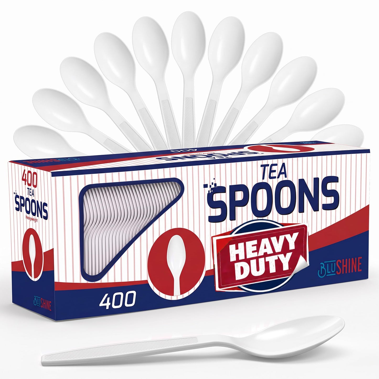 BluShine Heavy Duty Plastic Soup Spoons, Disposable Bulk Utensils | 400 Count Heavy Duty White Plastic Spoons, Strong Silverware Feel, BPA Free, Reusable, Dishwasher Safe, Catering Ready