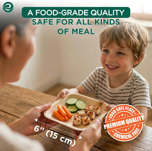 ECO SOUL 6 Inch Disposable Bamboo Plates (100 Pack, Square) | Premium, Natural, Food-Safe, Heavy Duty, Compostable, Eco-Friendly, Biodegradable, Best For Events, Parties, Weddings, BBQs