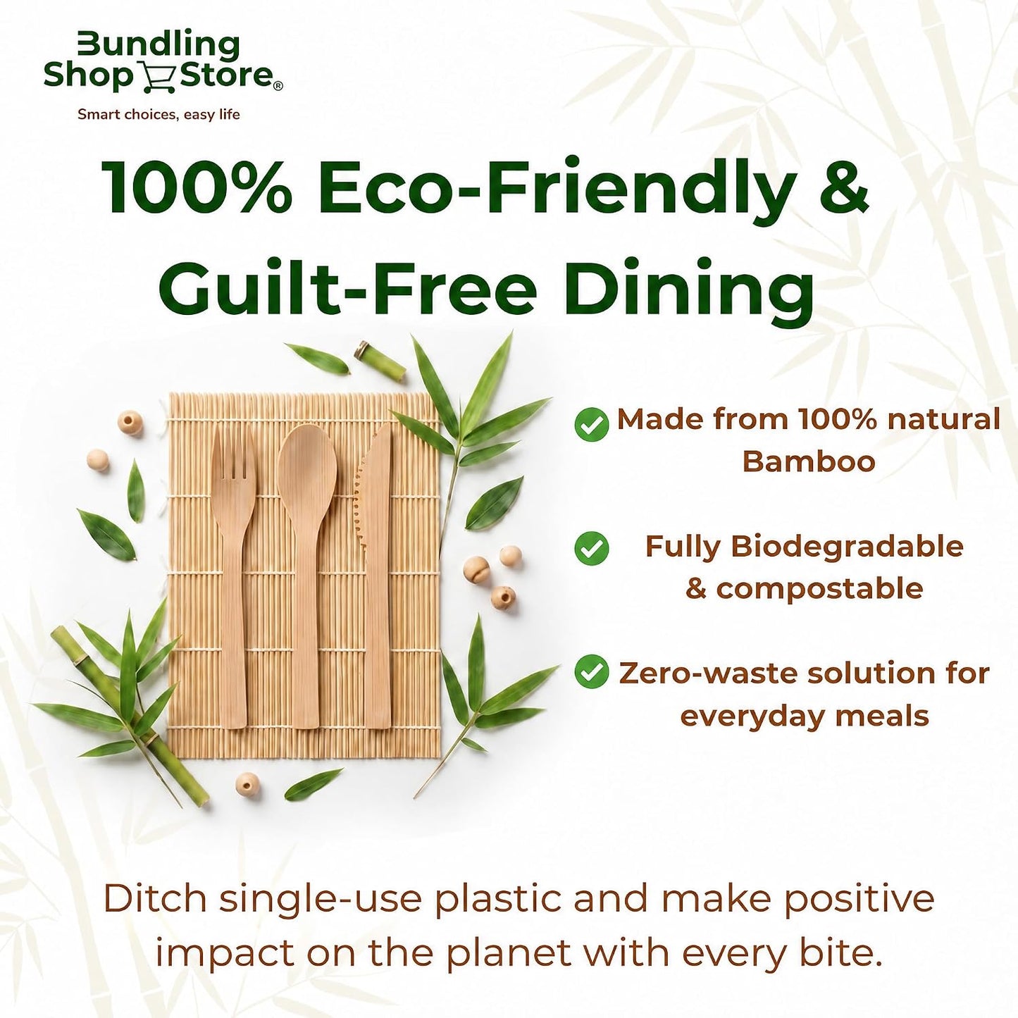 Premium Utensil Set Reusable 100% Bamboo- Eco-Friendly | Portable Wooden Cutlery for Travel, Camping, Office Lunches & Picnics - Lightweight, Durable & Hand Wash Only