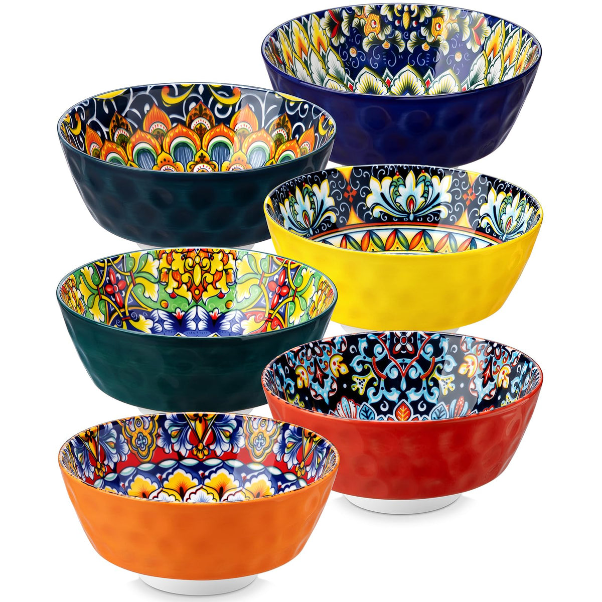 vancasso 26 Oz Ceramic Cereal Bowls Set of 6, Bohemian Soup Salad Bowls | Microwave and Dishwasher Safe, Handcrafted Bohemian Design with Vibrant Glaze, Versatile for Soup, Salad, Pasta, Cereal