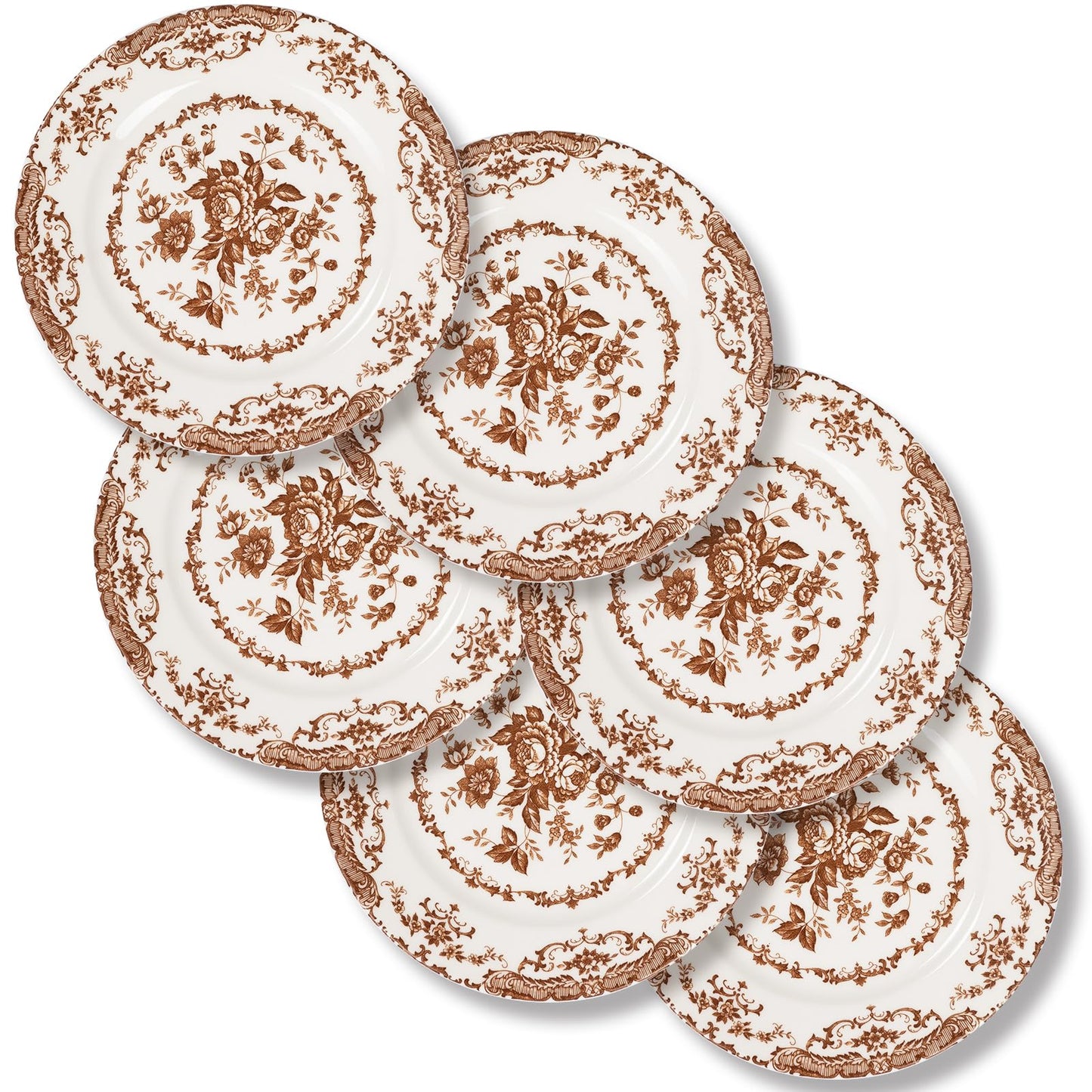 Dinner Plates Set of 6, 10.5 inch Blue Rose Floral Plate | Ceramic, White Porcelain Plate, Kitchen Plates Microwave Safe, Ideal for Salad, Pasta & Dessert