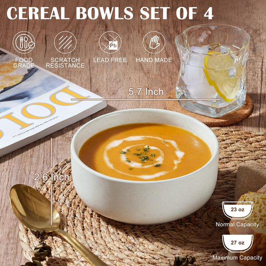 E-far Cereal Bowls Set of 4, 27oz Ceramic Deep Soup Bowls, Multicolor | Kitchen Microwave Safe Bowls for Serving Prep, Rice, Dessert, Snack, Salad, Oven & Dishwasher Safe, Speckled Multicolor