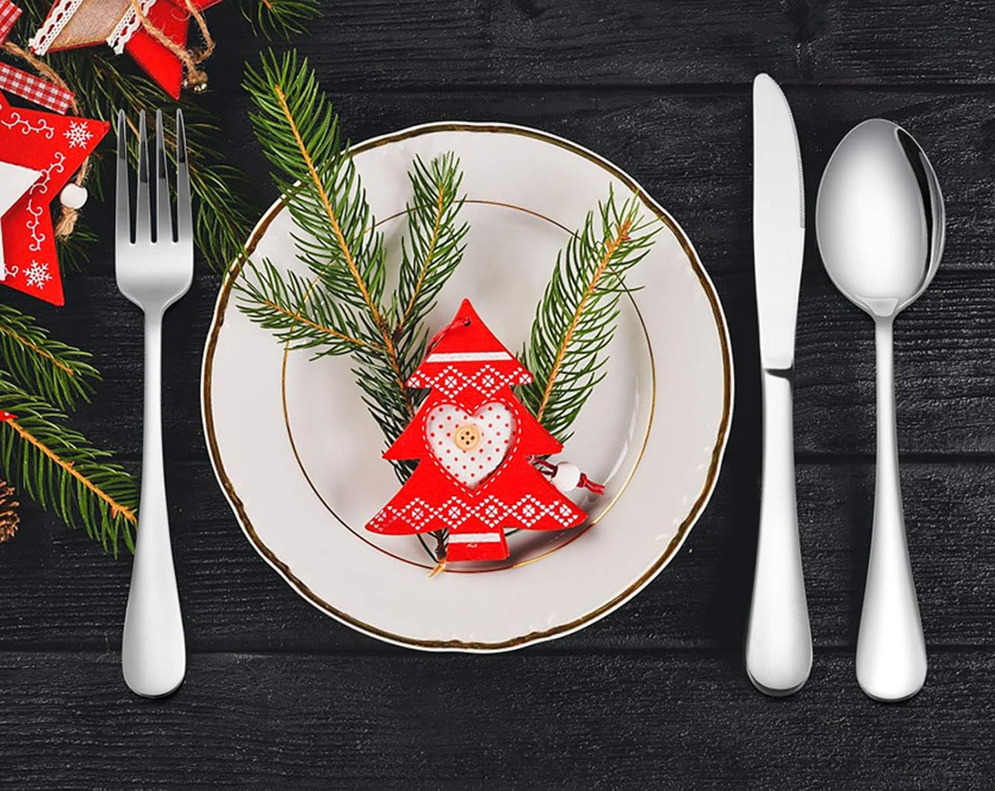 Silverware Set Service for 2, E-far 10-Piece Stainless Steel Flatware Set Cutlery Sets, Include Knife/Fork/Spoon, Simple & Classic Design, Easy Clean & Dishwasher Safe