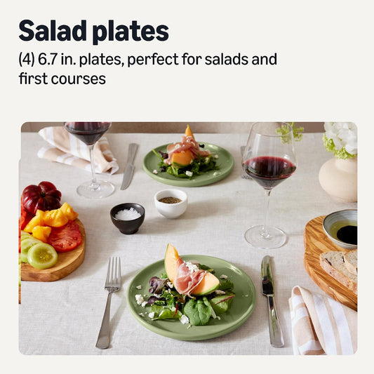 Amazon Basics Glazed Stoneware Salad Plates, Ceramic 4-Piece Set, Microwave and Dishwasher-Safe, 8.3 in., Olive