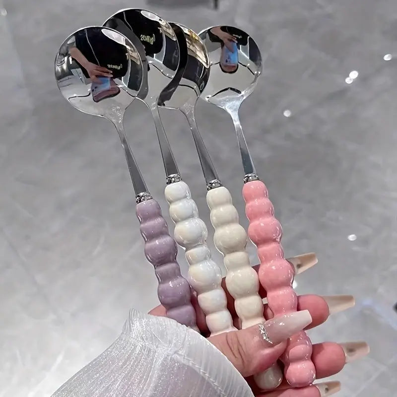 2pcs Colored Pearl Spoon, Modern Home Use Rice Spoon, Small Soup Spoon, Culinary Cutlery