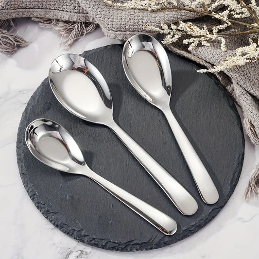 3Pcs Stainless Steel Soup Spoon Set Premium Aesthetic Tableware Silverware for SpoonTok Dessert Cake Wedding Christmas Family Dinner, Suitable for outdoor use