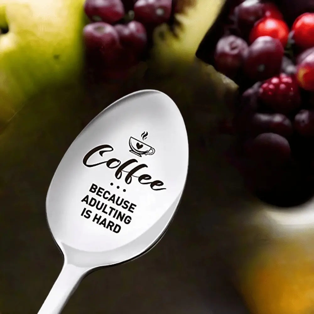 Funny Coffee Lover Spoon Gift, Engraved Stainless Steel Coffee Spoon for Women, Birthday Thanksgiving Christmas Gift Idea, Tableware Cutlery
