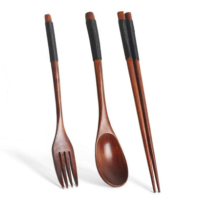 18-Piece Wooden Tableware Set with Cutlery, Wooden Spoons, Chopsticks & Forks - Handmade Kitchen Utensils for Festive Gatherings & Lunch Packing, Wooden Spoon