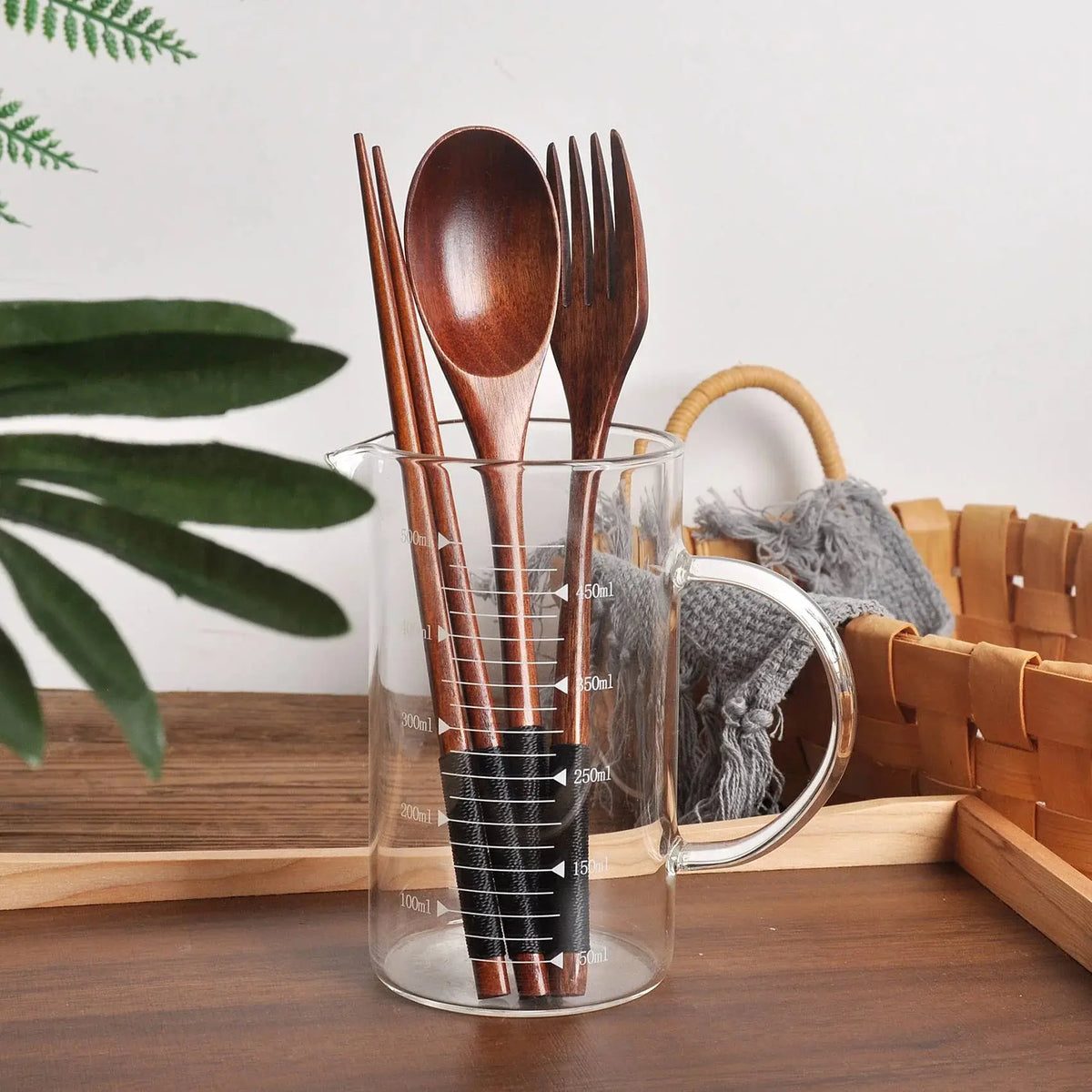 18-Piece Wooden Tableware Set with Cutlery, Wooden Spoons, Chopsticks & Forks - Handmade Kitchen Utensils for Festive Gatherings & Lunch Packing, Wooden Spoon