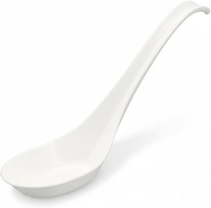 50 Pack Disposable Asian Soup Spoons with Hook – Eco-Friendly Cornstarch Spoons for Ramen Pho Noodle Bowls, Heavy Duty Takeout Spoons, BPA-Free