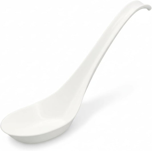 50 Pack Disposable Asian Soup Spoons with Hook – Eco-Friendly Cornstarch Spoons for Ramen Pho Noodle Bowls, Heavy Duty Takeout Spoons, BPA-Free