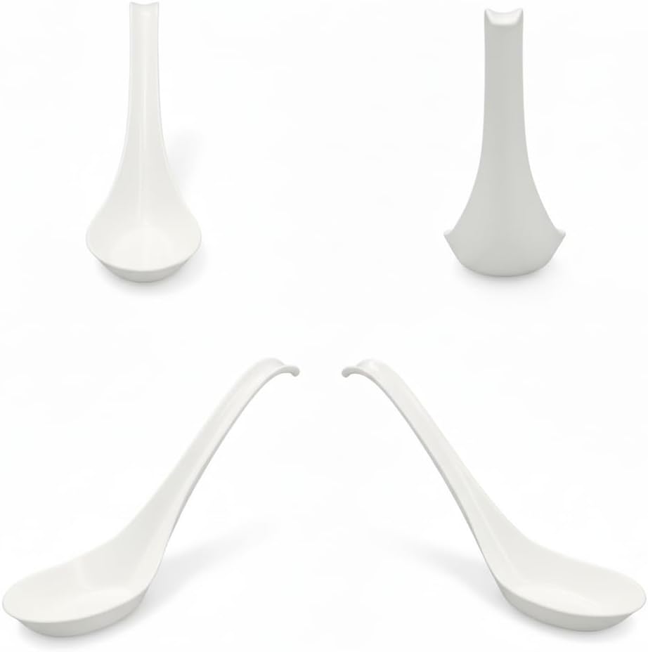 50 Pack Disposable Asian Soup Spoons with Hook – Eco-Friendly Cornstarch Spoons for Ramen Pho Noodle Bowls, Heavy Duty Takeout Spoons, BPA-Free
