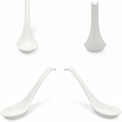 50 Pack Disposable Asian Soup Spoons with Hook – Eco-Friendly Cornstarch Spoons for Ramen Pho Noodle Bowls, Heavy Duty Takeout Spoons, BPA-Free