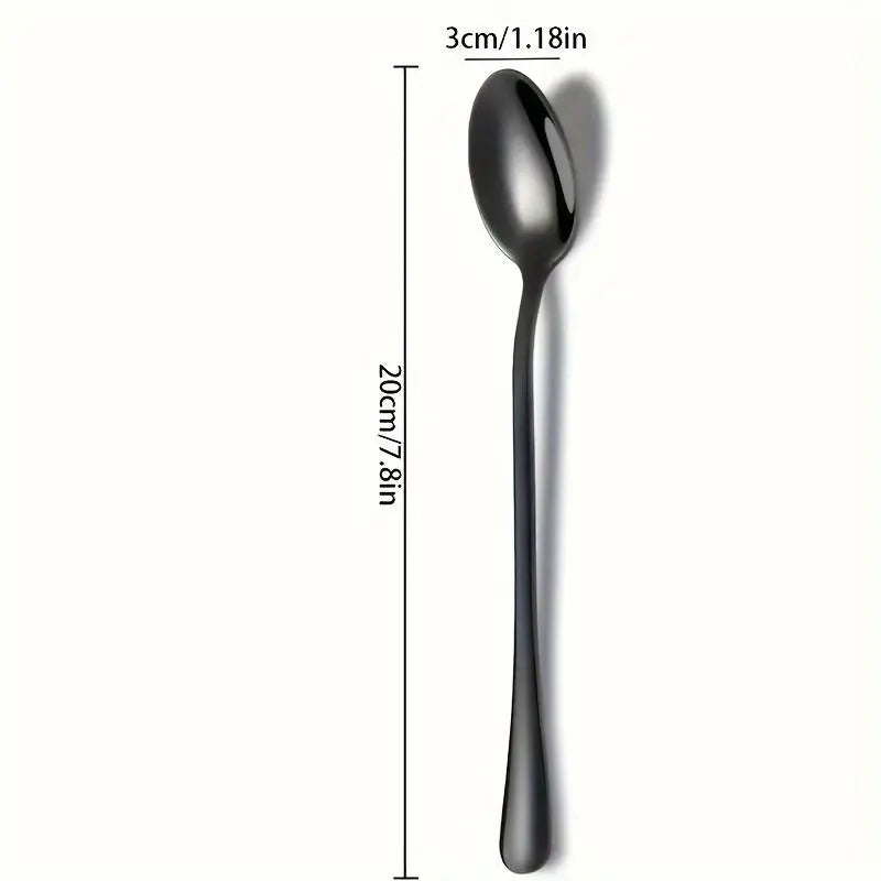 Stainless Steel Long Handle Spoon (6 Counts), Mirror Polished Coffee Stirring Spoon, Tea Spoon, Kitchen Cutlery, Dishwasher Safe, Spoons Set, Kitchenware